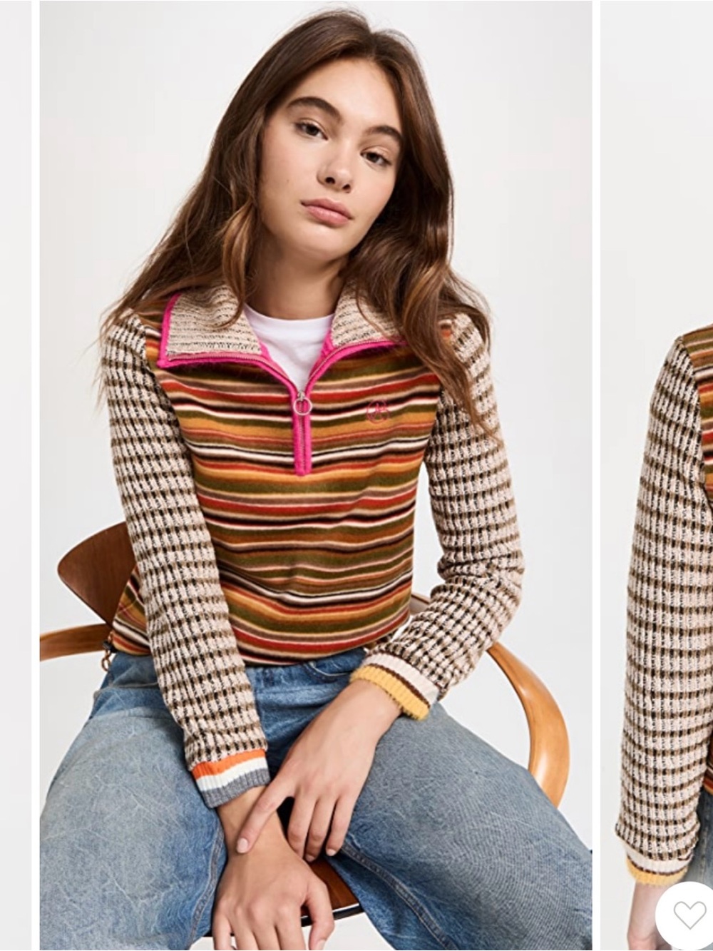 Andersson Bell Striped Multicolor Half-Zip Fleece Sweater Contrast Sleeves